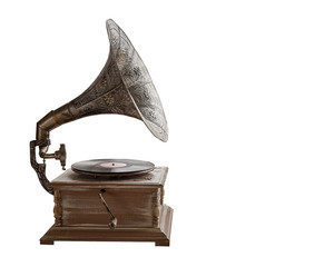 Beautiful silver vintage phonograph. Retro gramophone isolated on white background