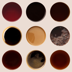 Collection of coffee cups tops isolated on white