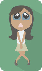 Flat cartoon bathroom sign with a modern young woman having the urge to urinate. Illustration EPS 10 Vector.
