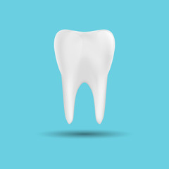 Tooth isolated on a blue background. Design element. Vector illustration.