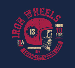 Motor skull. Vintage design biker.