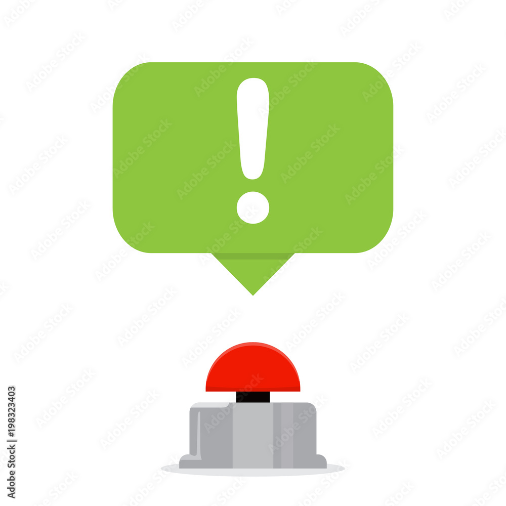 Aufkleber red button with speech bubbles. quiz concept