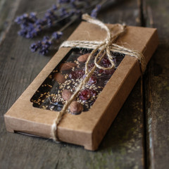 chocolate with nuts and dried fruits (organic sweets)
