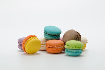 Colorful macaroon on white background. depth of field