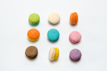 Stack colorful macaroon on white background.