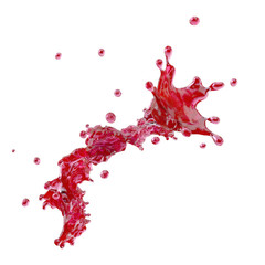 Red fruit juice or red wine merlot swirl splash. Fruits juice splashing - strawberry, cranberry, cherry, raspberry, pomegranate, grape juice in spiral form isolated on white. 3D render