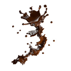 Liquid melted chocolate glaze or delicious chocolate sauce swirls splashes twisted. Yummy confectionery liquid hot dark chocolate syrup template. Advertising design element isolated. 3D illustration