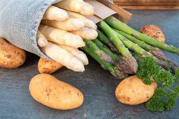 Varieties of asparagus with new potatoes