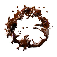 Liquid melted chocolate or delicious chocolate sauce swirls splashes twisted. Yummy confectionery liquid hot dark chocolate template. Advertising design element isolated, 3D render illustration