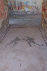 Mosaics at Pompeii archaeological site, the ancient Roman city, destroyed in 79 BC by the eruption of Mount Vesuvius.