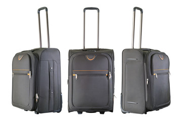 Group of brown suitcases isolated on white background.