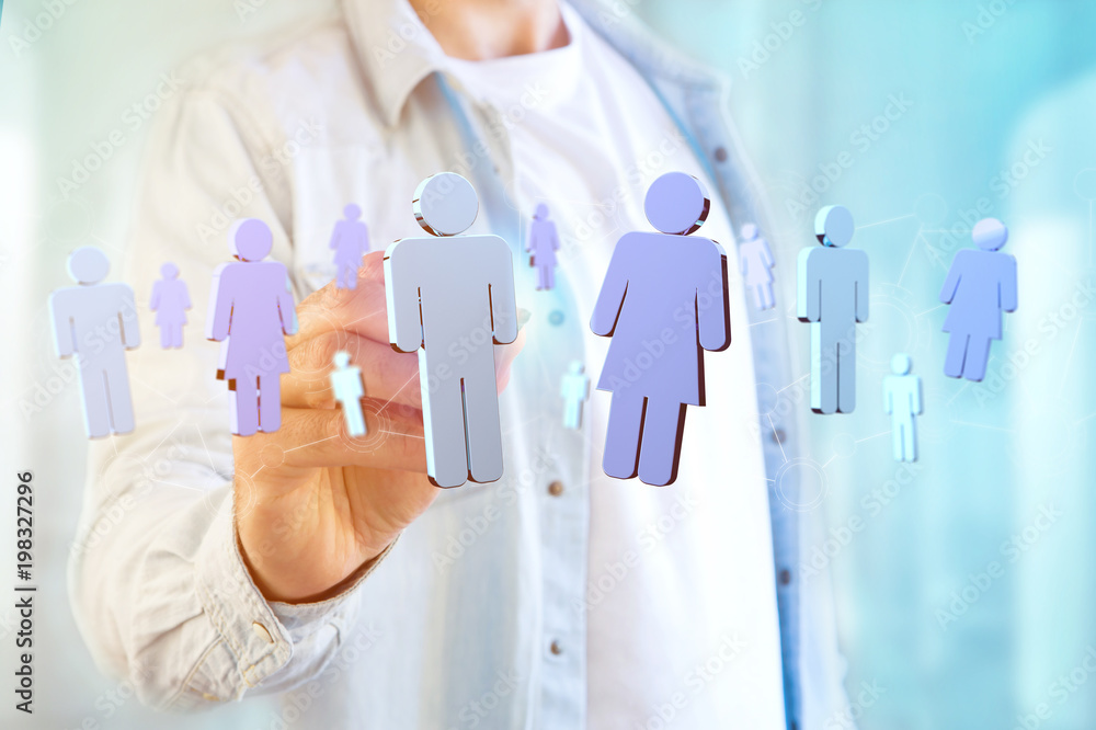Aufkleber network connection with people linked each other - 3d rendering