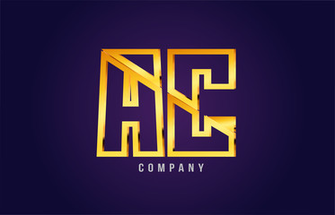gold golden alphabet letter ac a c logo combination icon design