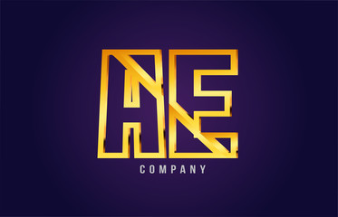gold golden alphabet letter ae a e logo combination icon design