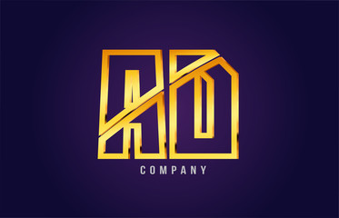 gold golden alphabet letter ad a d logo combination icon design
