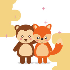 Naklejka na ściany i meble cute animal fox monkey colored background vector illustration