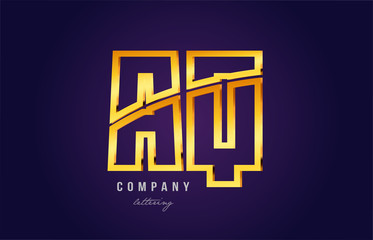 gold golden alphabet letter aq a q logo combination icon design
