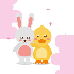 cute animal rabbit duck colored background vector illustration