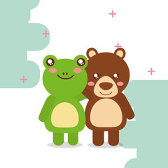 Plakat cute animal bear frog colored background vector illustration