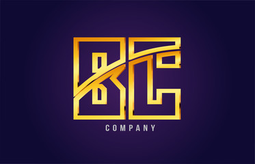 gold golden alphabet letter bc b c logo combination icon design