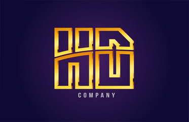 gold golden alphabet letter hd h d logo combination icon design
