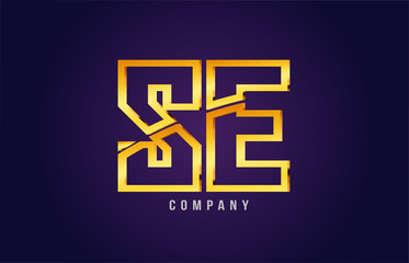 gold golden alphabet letter se s e logo combination icon design