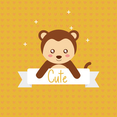 cute animal monkey ribbon shiny background vector illustration