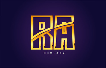 gold golden alphabet letter ra r a logo combination icon design