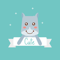 cute animal hippo ribbon shiny background vector illustration