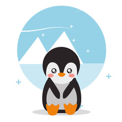 cute penguin sit with landscape glacier snowy vector illustration