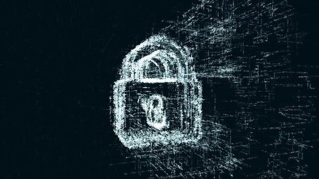 Padlock mark, a design consisting of a code of numbers and a symbol. Abstract protection icon in computer cyber network on a dark turquoise background