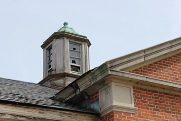 Architectural detail of old brick asylum historical building