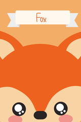 cute animal head fox ribbon decoration vector illustration
