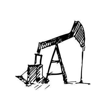 Hand drawn oil pump, industrial equipment. Vector illustration. Sketch.