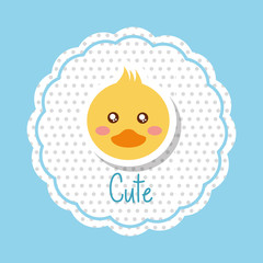 cute animal head duck in delicate label decoration vector illustration