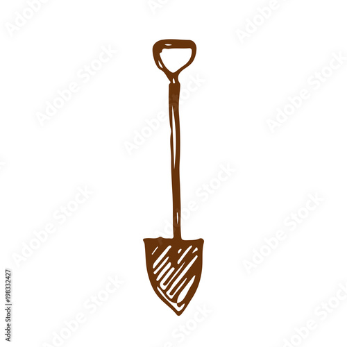 "Hand drawn shovel. Sketch, vector illustration." Stock image and
