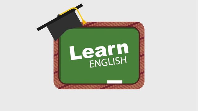 chalkboard and words learn english graduate hat animation