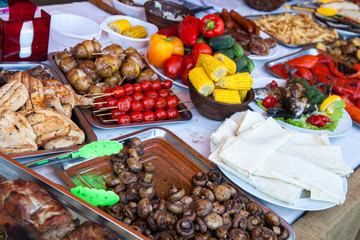collection of tasty dishes on table