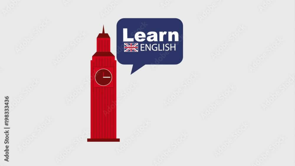 Poster big ben clock tower chat bubble learn english online animation