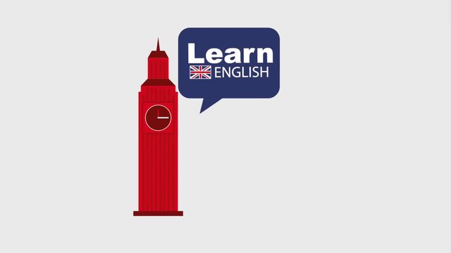 big ben clock tower chat bubble learn english online animation