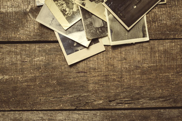 old photos on the wooden table