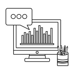 Obraz premium monitor computer tech with statistics and speech bubble vector illustration design
