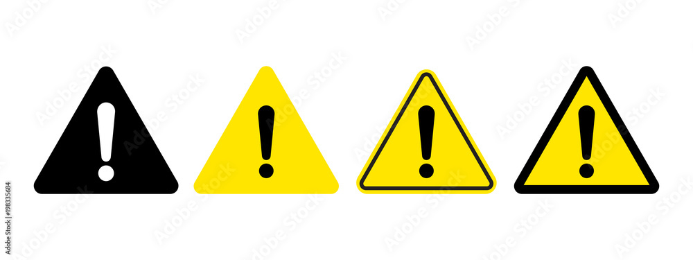 Poster exclamation mark of warning attention icon. vector yellow attention warning triangle alert set