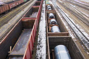 cargo freight train at the railway station