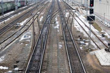 Fototapeta premium railway station and railroad during the winter season in Russia