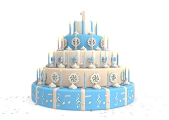 Foto auf Acrylglas 3d render blauw taart met cijfer 1 © emieldelange