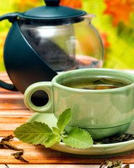 Mint Green Tea Means Drink Refreshes And Cafe