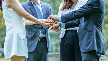 Team work concept. Business people joining hands.Support Concept-Business Team Stack Hands  in...
