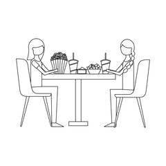 couple eating pop corn and soda in table vector illustration design