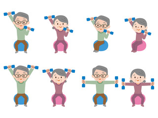 バランスボールとダンベル体操のセット